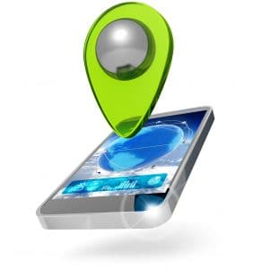 mobile phone with location marker on white background